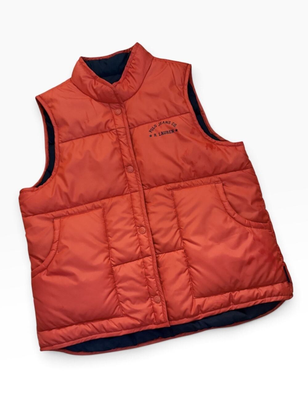 Vintage Polo Jeans Co Ralph Lauren Puffer Vest Pockets Orange Size Large EUC